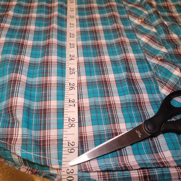 Wrangler Pearl Snap Western Turquoise White Plaid Short Sleeve Men's Shirt 2XL - Picture 4 of 5